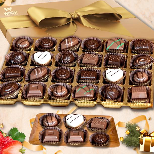 WINNI CELEBRATE RELATIONS Deluxe Mix Chocolates 24 Pcs Gift Pack | Handcrafted Chocolates Box Gift Hamper Bites