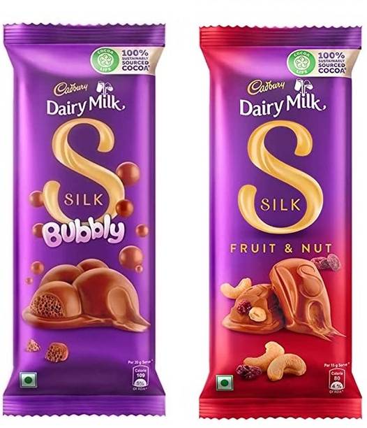 Cadbury Dairy Milk Silk Bubbly Chocolate & Dairy Milk Silk Fruit and Nut Chocolate Bar