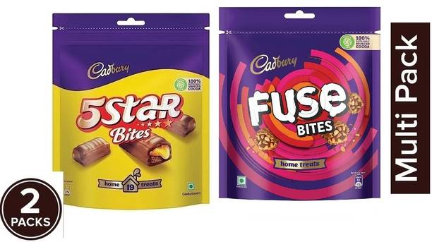 Cadbury 5 Star Chocolate Home Bars 191.9 g & Fuse Peanut Chocolate Home 108.5g Gift Bar Gift Pack