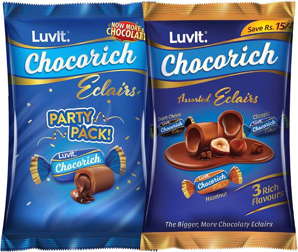 LuvIt Chocorich Assorted Eclairs | Birthday Party Pack | Hazelnut,Dark Choco,Classic | Bars