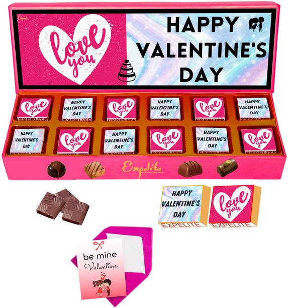 Expelite Happy Valentines Day Gift For Girlfriend 12 Chocolates, Valentines Day Chocolate Gift Pack Bars