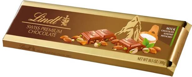 LINDT Swiss Gold Bar Milk Chocolate Almond, and Pistachio Delicious Combination Bar
