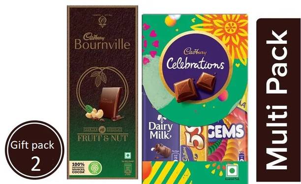 Cadbury Bournville Fruit and Nut Dark Chocolate Bar 80 g & Celebrations 62g Gift Pack 2 Bars