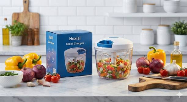 Hexial by Hexial Manual Vegetable Chopper, Food Processor with Stainless Steel Blades Vegetable & Fruit Chopper