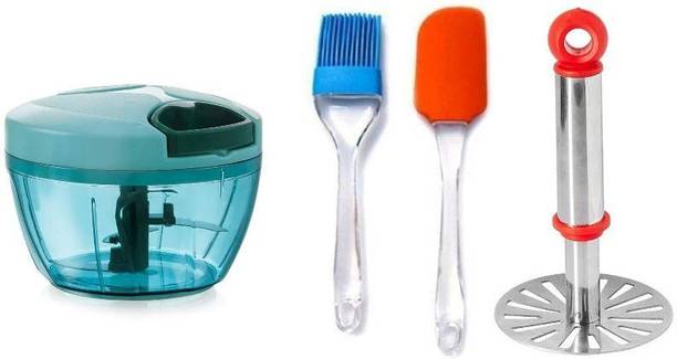 Flipkart SmartBuy Unique Chopper Set Masher, Spatula Brush & 450ml Green Vegetable Chopper