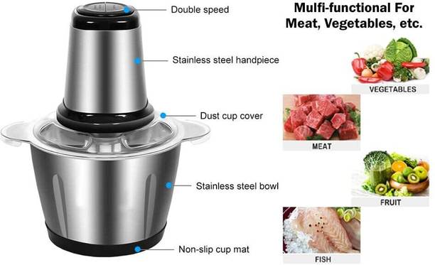 Radhe by N.A 2L Stainless Steel meat grinder & Food Processor Machine Electric Vegetable & Fruit Chopper