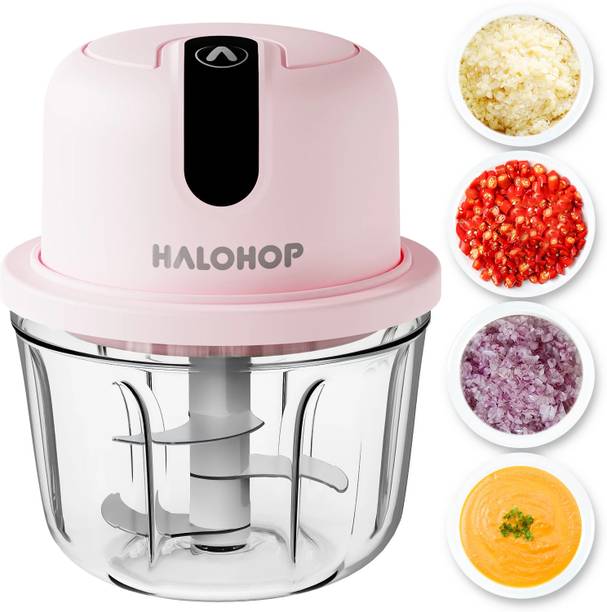 Halohop 350ML Rechargeable Mini Chopper for Kitchen | Stainless Steel Blades Cutter | Electric Vegetable & Fruit Chopper