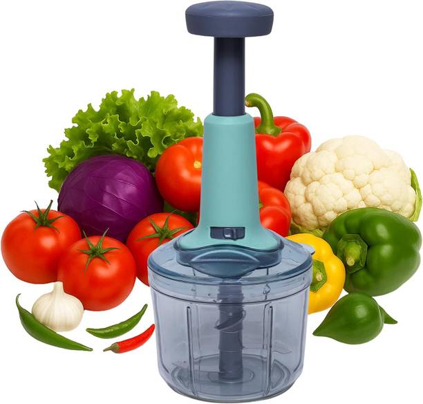 Brandvilla Manual Push Vegetable Chopper 900ml with 3 Stainless Steel Blades for Kitchen Vegetable & Fruit Chopper