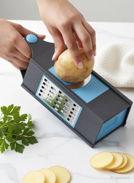 OYSTIO 4 in 1 Stainless Steel Manual Boxed Slicer with Peeler Vegetables Slicer Potato Chips Making Machine Cheese Grater Vegetable & Fruit Grater & Slicer (1 X 4 IN 1 SLICER) Vegetable & Fruit Grater & Slicer