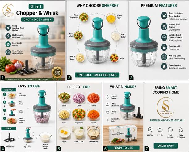 sharsh by SHARSH 2 in 1 Manual Chopper & Whisk Vegetable & Fruit Chopper