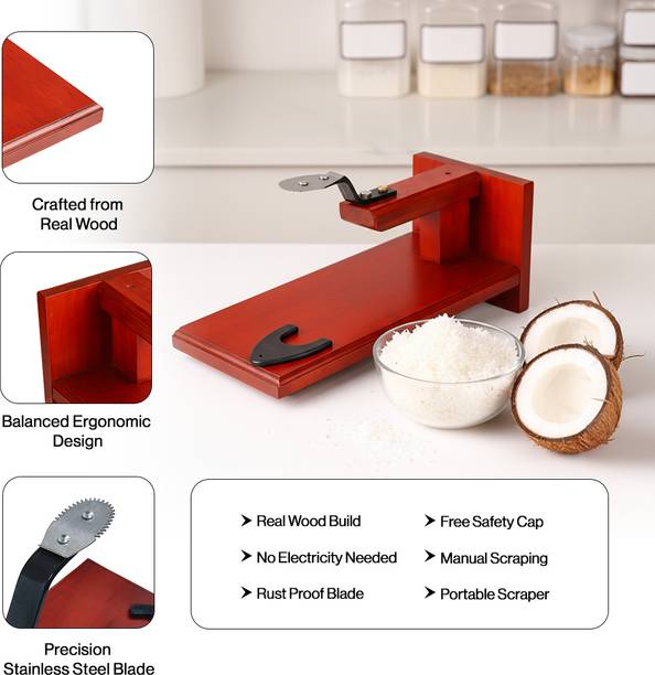 WOODOVA Coconut Scraper Polished Wooden Table-Top Manual Coconut Scraper Coconut Scraper