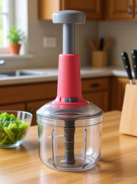 OFFYX Push Chopper Vegetable Chopper Onion Chopper 900 ML with 4 Stainless Steel Blade Vegetable & Fruit Chopper