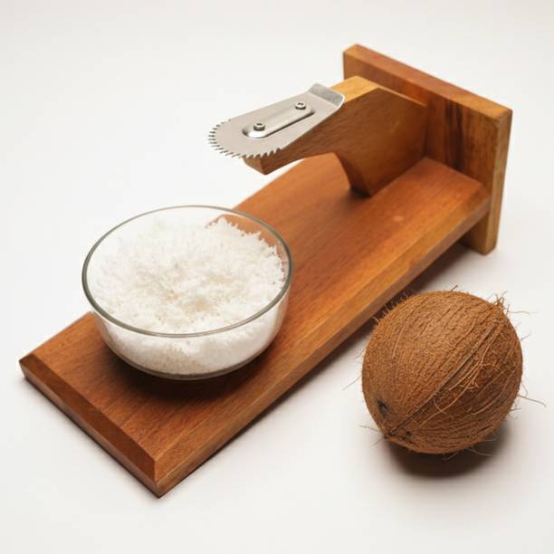 MECCAN by MECCAN Wooden Coconut Scraper with Stainless Steel Blade | Handheld Coconut Grater Tool Coconut Scraper