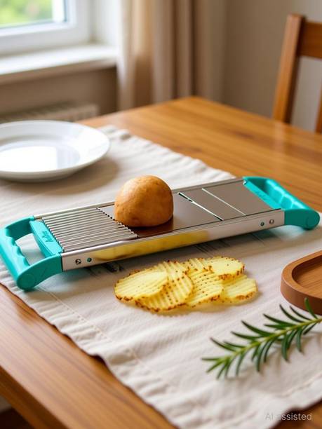 SiaaRam Stainless Steel Efficient Potato Slicer , Easy Gripping Chips Cutter , Chipser Vegetable & Fruit Slicer
