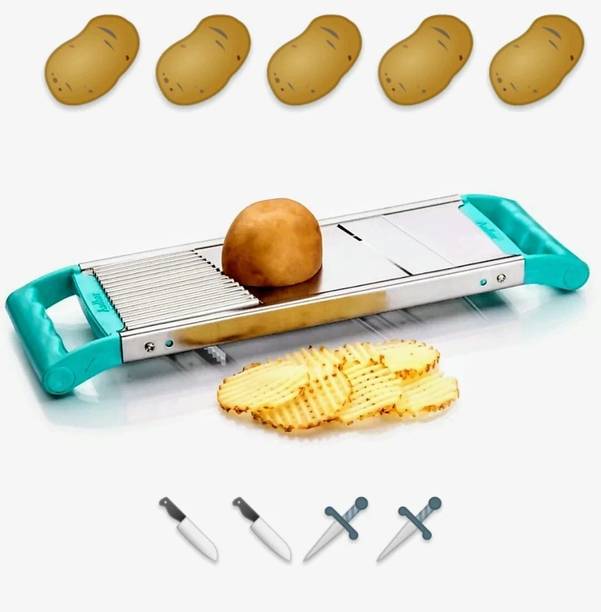 SiaaRam Stainless Steel Efficient Potato Slicer , Easy Gripping Chips Cutter , Chipser Vegetable & Fruit Slicer