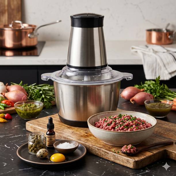 BAWALY 2 Speed Electric Food Chopper,2L 8-Cup Stainless Steel Bowl Kitchen Meat Grinder Electric Meat Grinder
