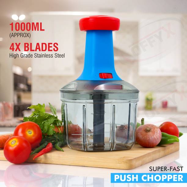 OFFYX New Big Hand Push 1000 ML with 4 Stainless Steel Blades Vegetable Fruit Chopper सब्जी और फल