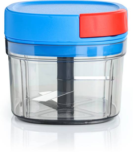 OFFYX Turbo Spin Chopper: 600ml Capacity, Blue & Red, 6X Blades, Compact Size Vegetable & Fruit Chopper