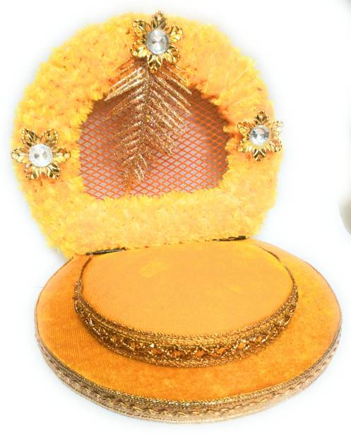 vrindavan shopi Beautiful Laddu Gopal Ji Singhasan yellow Velvet made cute Bed For Your Idol Wooden Pooja Chowki