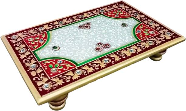 Dynamicdecor Handmade Marble Minakari Small Chowki For Idol Aasan For Puja Room - 4x6 inches Marble All Purpose Chowki