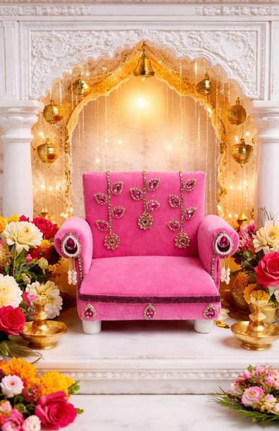Ridhi Sidhi Handicraft #4-Pink butty Wooden All Purpose Chowki