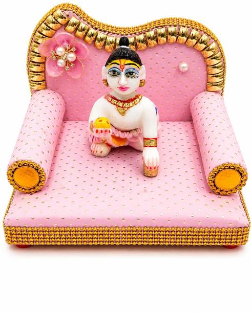 Vrindavan E Store Singhasan for Laddu Gopal, Size 0-2 Number Idol Nylon, Wooden All Purpose Chowki