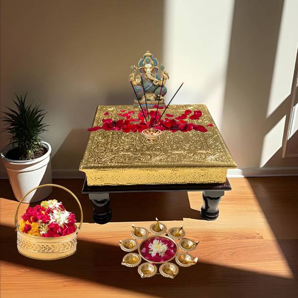 gurukripa handicraft Decorative Bajot/Chowki/Handmade/Antique Design/Multipurpose Stool-12 Inch Wooden All Purpose Chowki