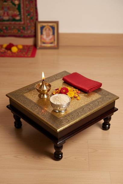 gurukripa handicraft Wood & Brass bajot/wood chowki/brasschowki/chowki for pooja,wood stool Wooden All Purpose Chowki