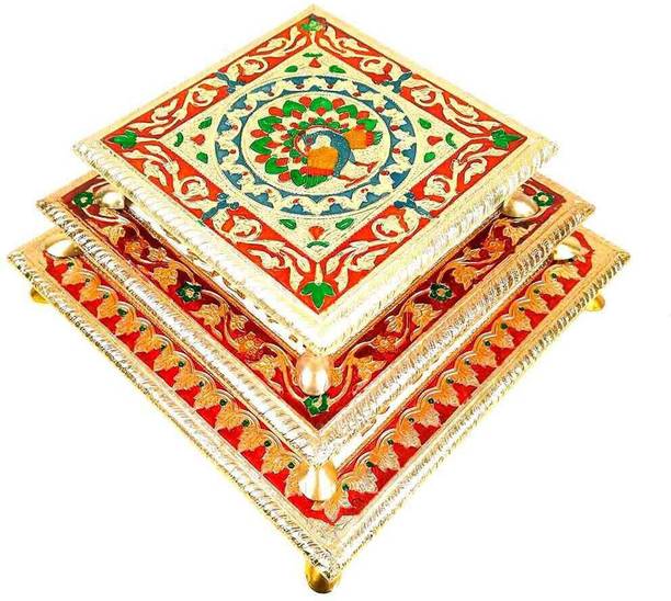 Apkamart Puja Chowki for Pooja | Chowki for God Mandir, Idols Sitting, Murti Wooden All Purpose Chowki