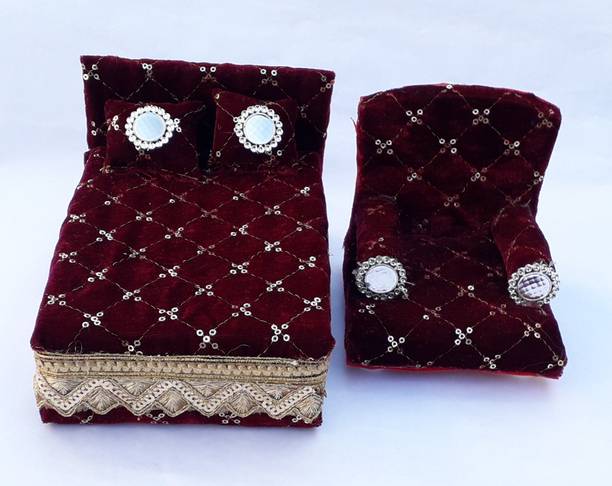 RDH ENTERPRISES Combo Thakur ji Bed & Singhasan/ Laddu Gopal ji Bed & Singhasan usable 0 to 3 no Wooden All Purpose Chowki