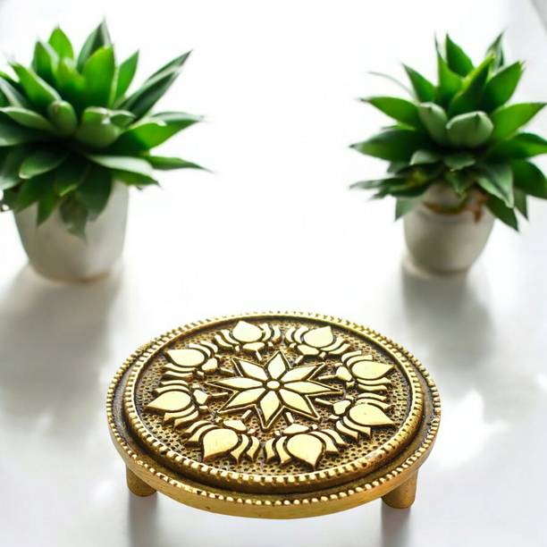 BHAKTI SHRINGAR Lotus Kamal Design Mandir Chowki, Antique Finish Peetha, Peeta, God's Stool Brass Pooja Chowki