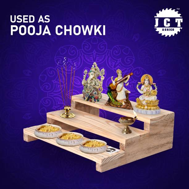 JCT AGRICO 3 step mini natural wooden pooja chowki(natural beautiful design) hard wood legs Wooden All Purpose Chowki