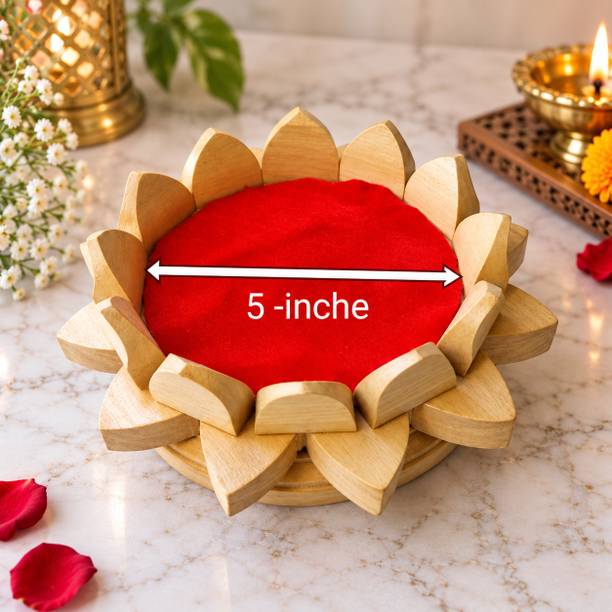 SHREE VISHVAKARMA Lotus Wooden Pooja Stand 5 Inch Wooden Pooja Chowki