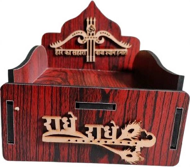 SHBK DECOR Radha Krishna Wooden Pooja Singhasan (Temple Throne) with Mattress Wooden All Purpose Chowki