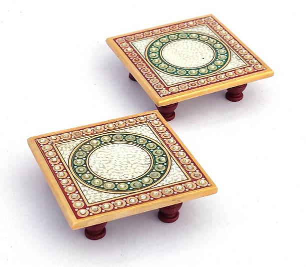 Earthjoy lookart Green Round Chowki Marble Pooja Chowki