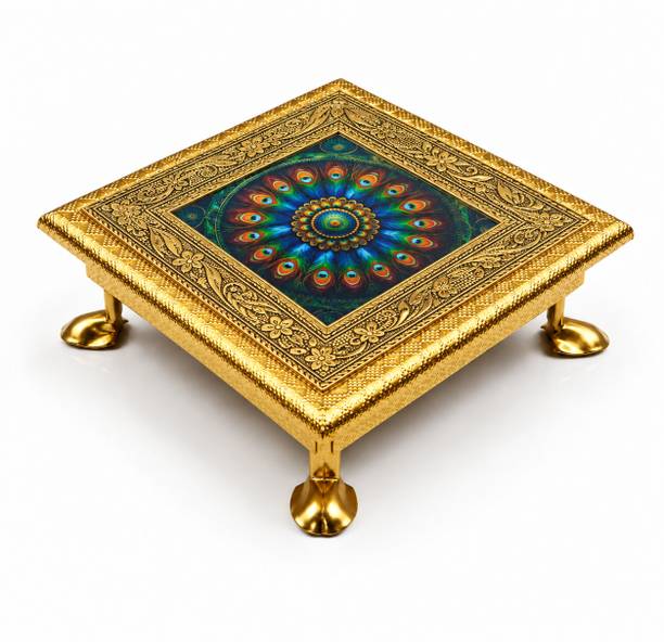 AK Handicraft Puja Chowki 6x6 Wooden Pooja Chowki
