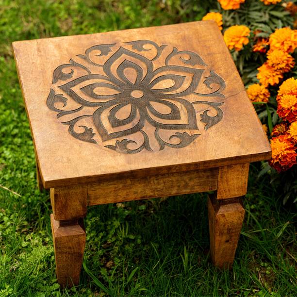 ARAANA HOME Floral-Themed Wooden Chowki-Decorative Stool for Puja & Living Room,Home Décor Wooden All Purpose Chowki