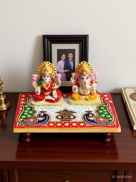 YASH CREATION Handcrafted Marble Lakshmi Ganesh ji Marble All Purpose Chowki