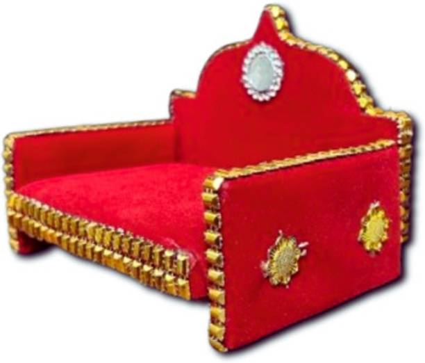 MithilaCart Laddu Gopal Sofa Singhasan with Backrest – Red & Golden Embellished (0-5) Wooden All Purpose Chowki