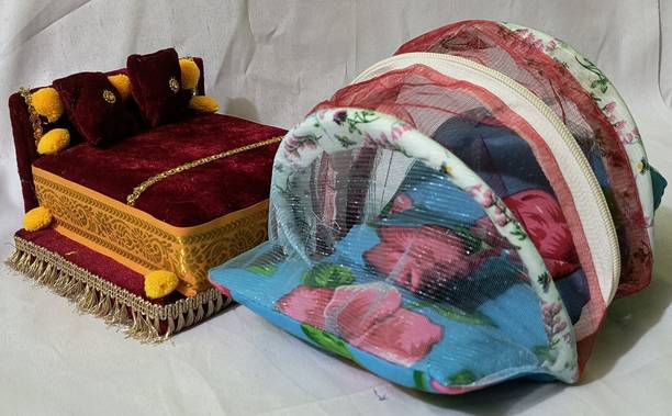 R D Handicraft Thakur ji & Laddu Gopal Ji & Kahna ji Bed With Mosquito Net Silk All Purpose Chowki
