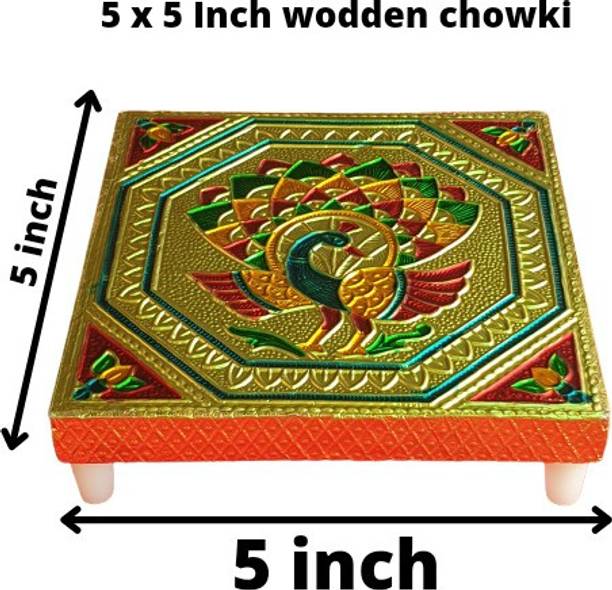 visatgoddism Meenakri Wooden Chowki Size 5 X 5 Inch | Rajvadi Bajot | Pooja Patla Wooden Pooja Chowki