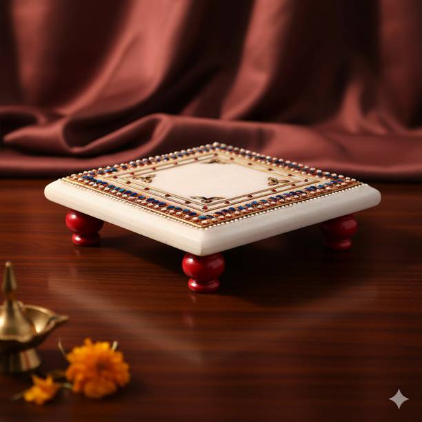 ajmera sales Meena Work Marble Chowki Puja Chowki Home Marble All Purpose Chowki