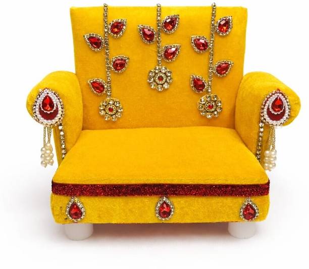 Ridhi Sidhi Handicraft #1-Yellow butty Wooden All Purpose Chowki