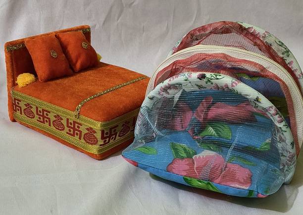 R D Handicraft Thakur ji & Laddu Gopal Ji & Kahna ji Bed With Mosquito Net Silk All Purpose Chowki