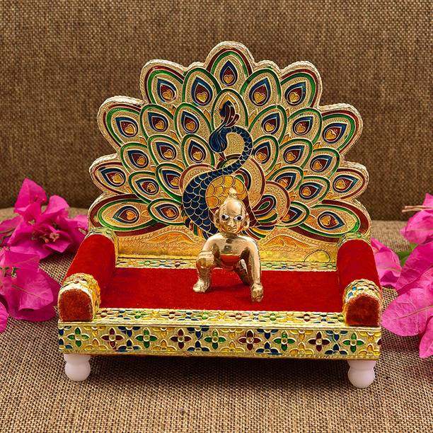 RMCG Traders Laddu Gopal Meenakari Singhasan | Kanha Ji Singhasan Size 0 To 4 No Wooden Pooja Chowki