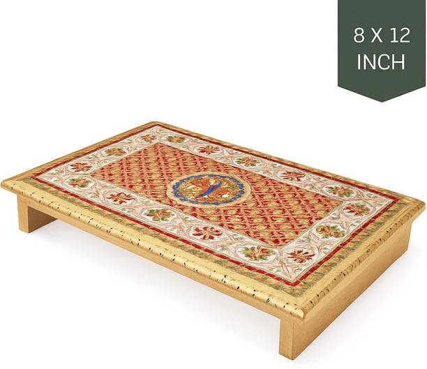 Divypath Meenakari Wooden Pooja Patla – 8x12 Inch Rajwadi Chowki with Peacock Design. Wooden Pooja Chowki