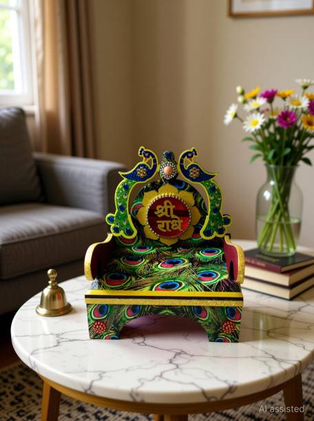 vrindavan shopi laddu Gopal Ji Mayur Singhasan/Wooden Chowki For Little Krishna Wooden All Purpose Chowki
