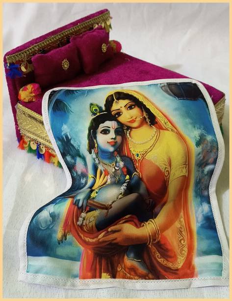 R D Handicraft Thakur ji & Laddu Gopal Ji & Kahna ji Bed With Printed Chadar Silk All Purpose Chowki