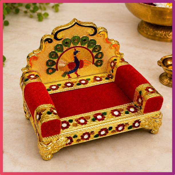 lookart Handicraft Wooden Laddu Gopal Meenakari Singhasan for Pooja Mandir 3No Singhasan Jhula