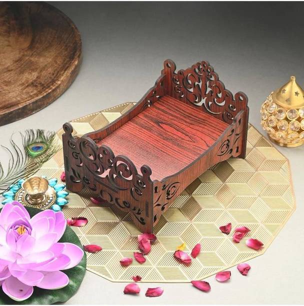 Gojeeva Premium Wooden Carved Pattern Designer Bed For Kanha Ji/Gopal Ji Bed Wooden All Purpose Chowki
